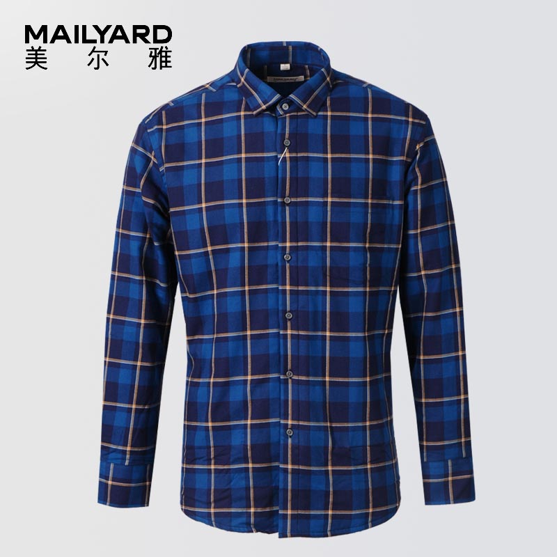 美尔雅（MAILYARD）长袖衬衫男 商务休闲男士夹层保暖衬衣厚 504