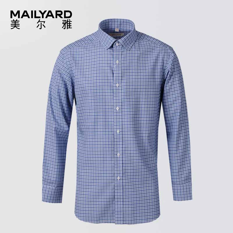 美尔雅（MAILYARD）男式长袖衬衫 纯棉商务休闲男士格子免烫衬衣 493