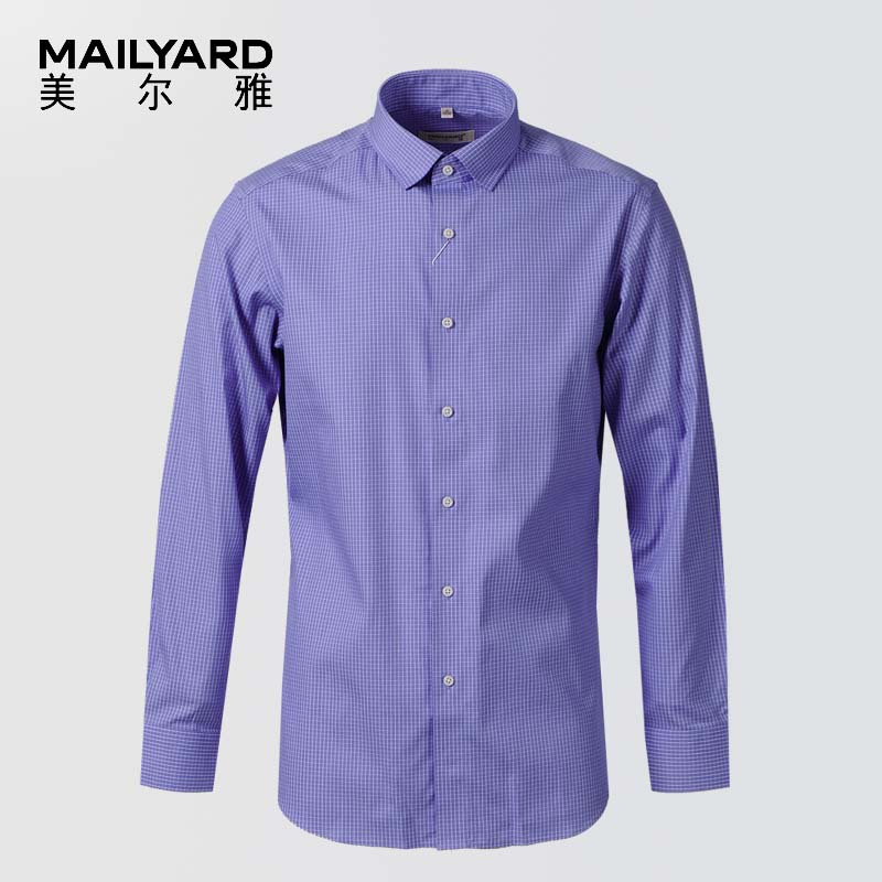 美尔雅（MAILYARD）男士长袖免烫衬衫 商务休闲男式修身格子衬衣 482