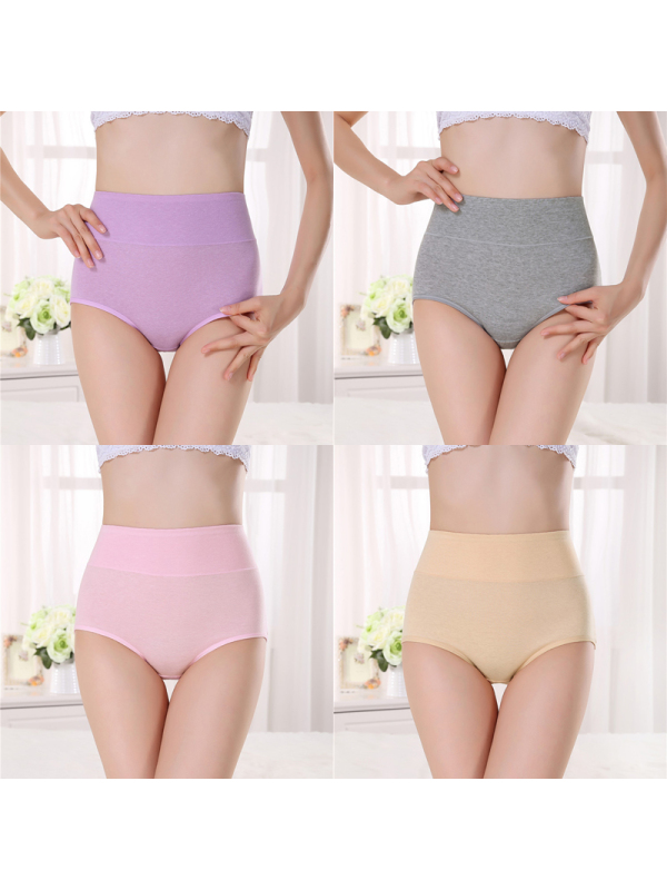 初愫高腰收腹棉质大码女士三角内裤4条装