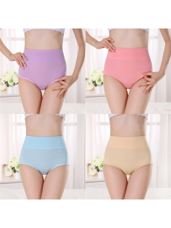 初愫高腰收腹棉质大码女士三角内裤4条装