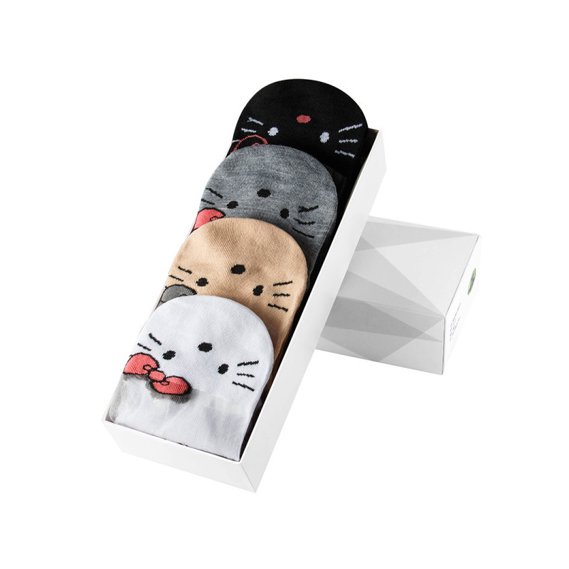 俞兆林YUZHAOLIN女式短丝袜【4双盒装】Kitty猫款玻璃丝短筒女士隐形袜