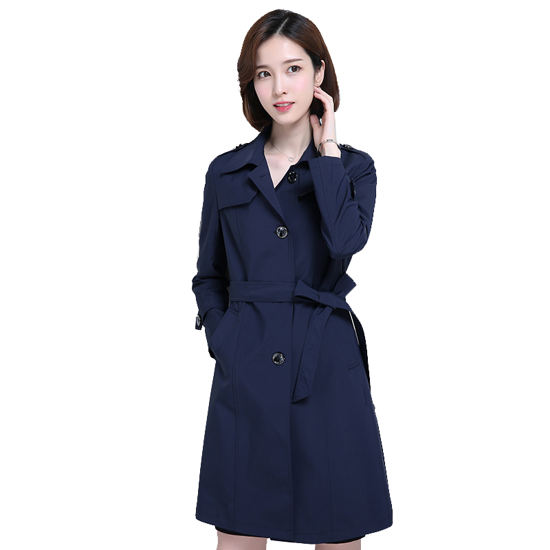 恒源祥春季新品女士风衣中长款纯色上衣单排扣外套