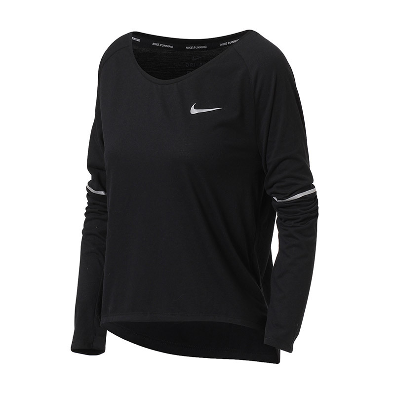 nike耐克女装透气训练跑步运动圆领长袖t恤856670s黑色