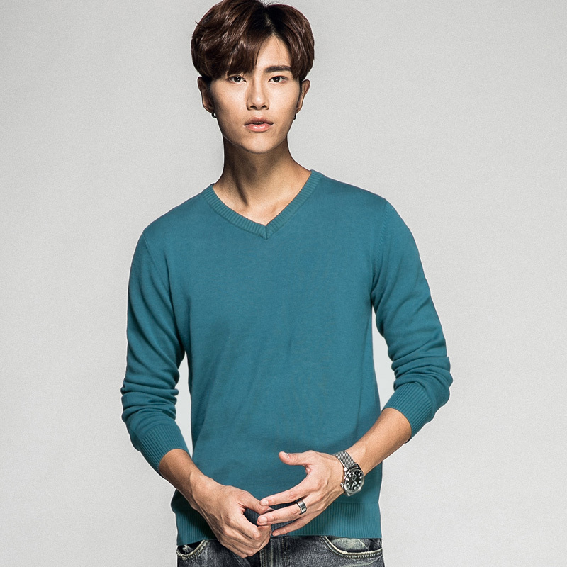 aemape美国苹果毛衣男士秋冬新款修身v领套头针织衫打底时尚上衣