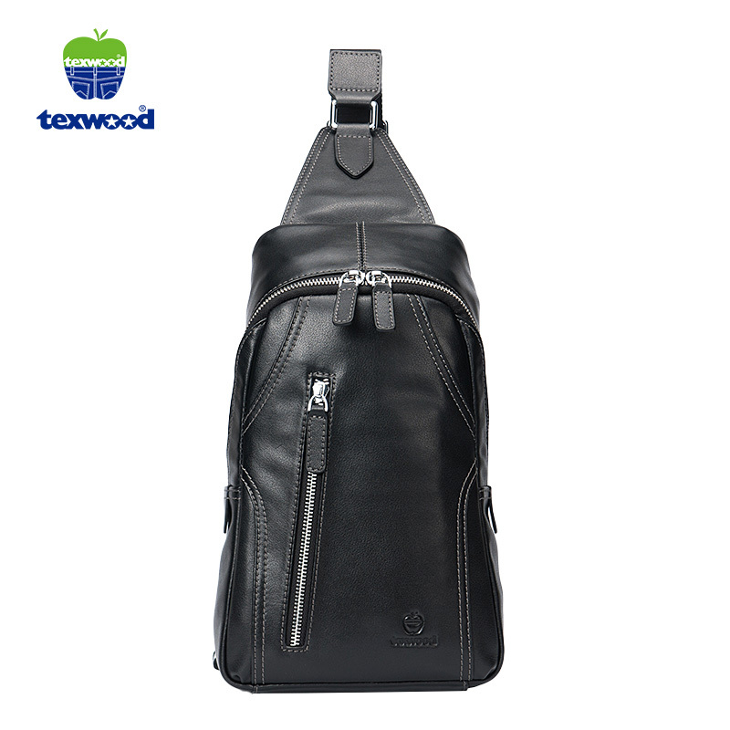 TEXWOOD香港萍果时尚简约男士胸包头层牛皮单肩斜挎包休闲运动真皮男包腰包 BP6L0051-01