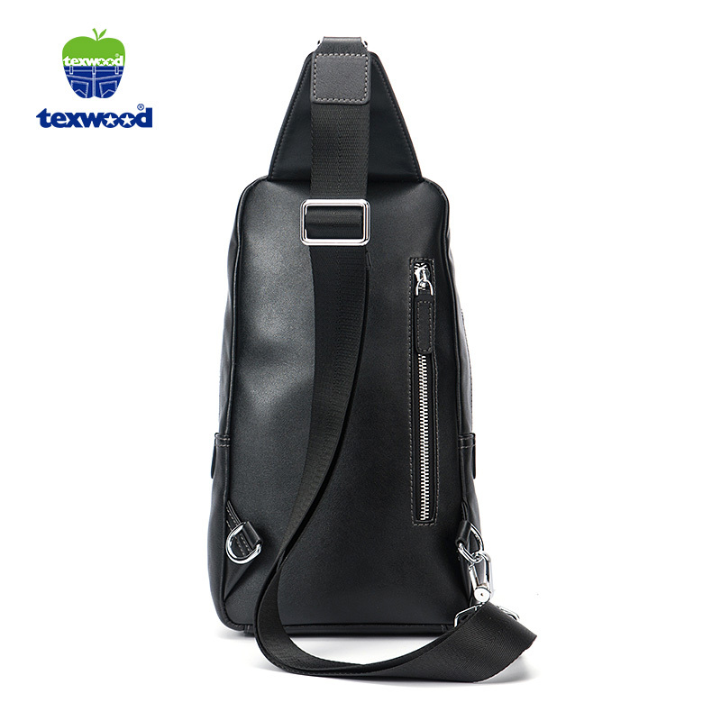 TEXWOOD香港萍果时尚简约男士胸包头层牛皮单肩斜挎包休闲运动真皮男包腰包 BP6L0051-01
