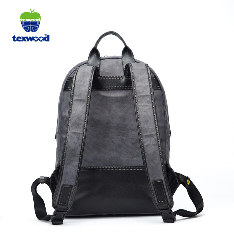 TEXWOOD香港萍果布配皮时尚拼接大容量男双肩包 灰色