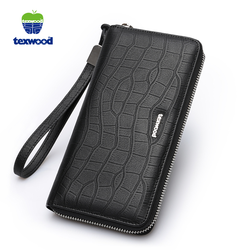 Texwood钱包男长款真皮拉链手包男牛皮软皮手机手拿包青年钱夹潮