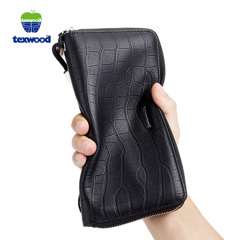 Texwood钱包男长款真皮拉链手包男牛皮软皮手机手拿包青年钱夹潮