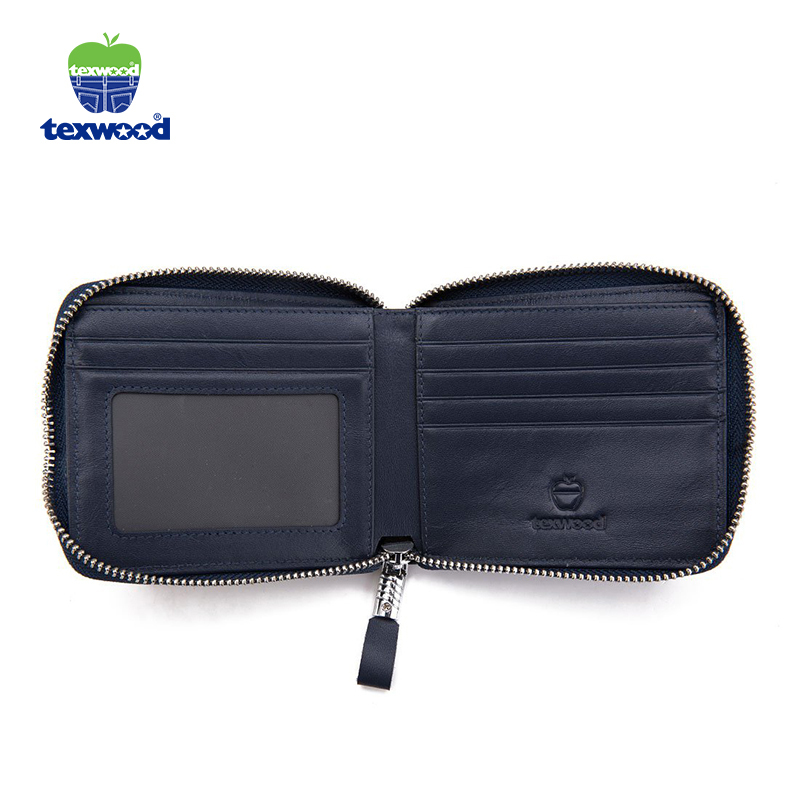 Texwood 头层牛皮复古时尚拉链男款零钱包AI6H0013