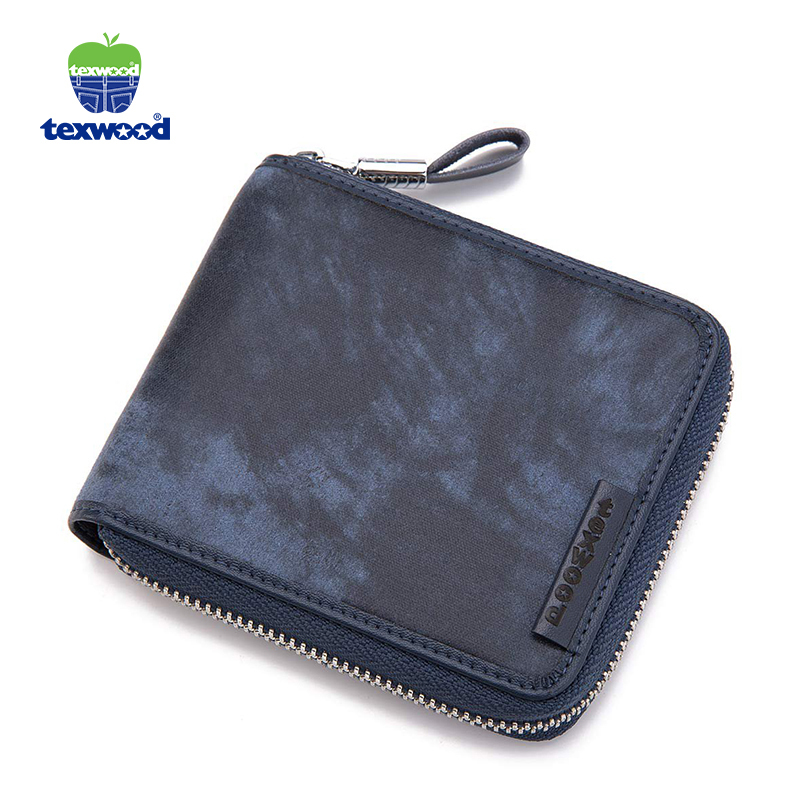 Texwood 头层牛皮复古时尚拉链男款零钱包AI6H0013