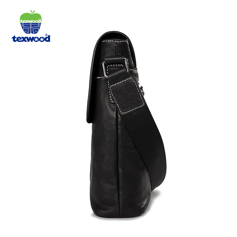 Texwood 真皮男包单肩包男士包包头层牛皮斜挎包竖款皮包商务休闲斜跨背包BG7J0061-01