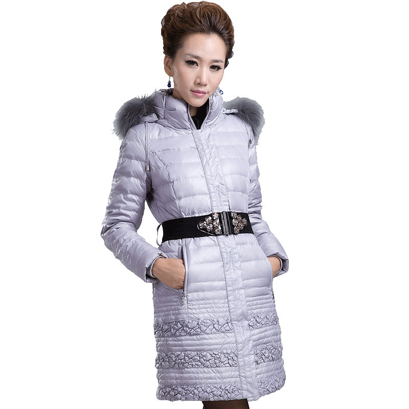 大羽女士羽绒服清仓大毛领修身韩版中长款冬装外套8915
