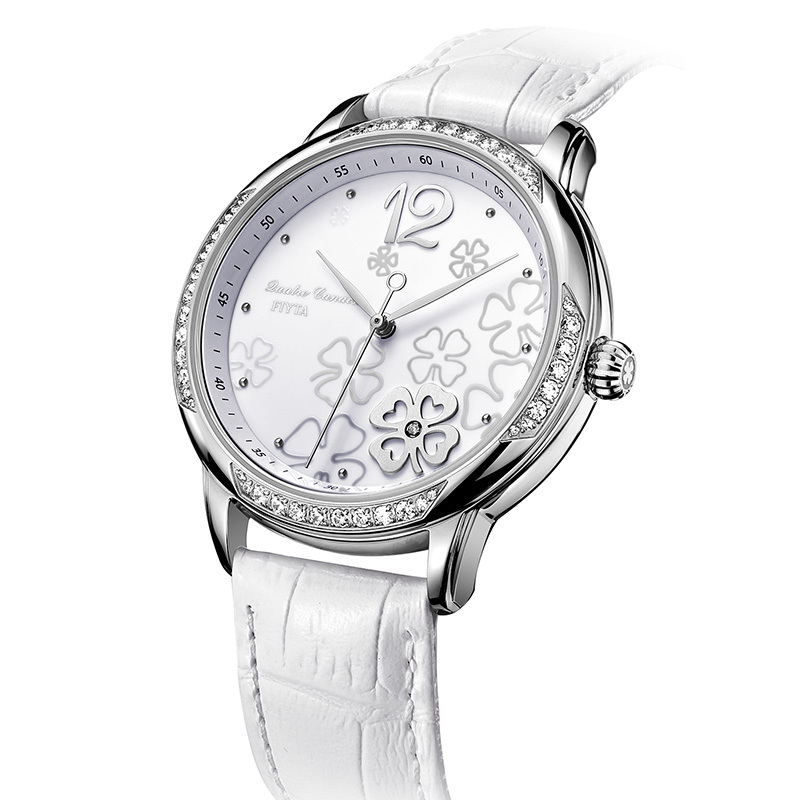 飞亚达fiyta手表女四叶草系列石英女士石英表时尚休闲皮带腕表白盘