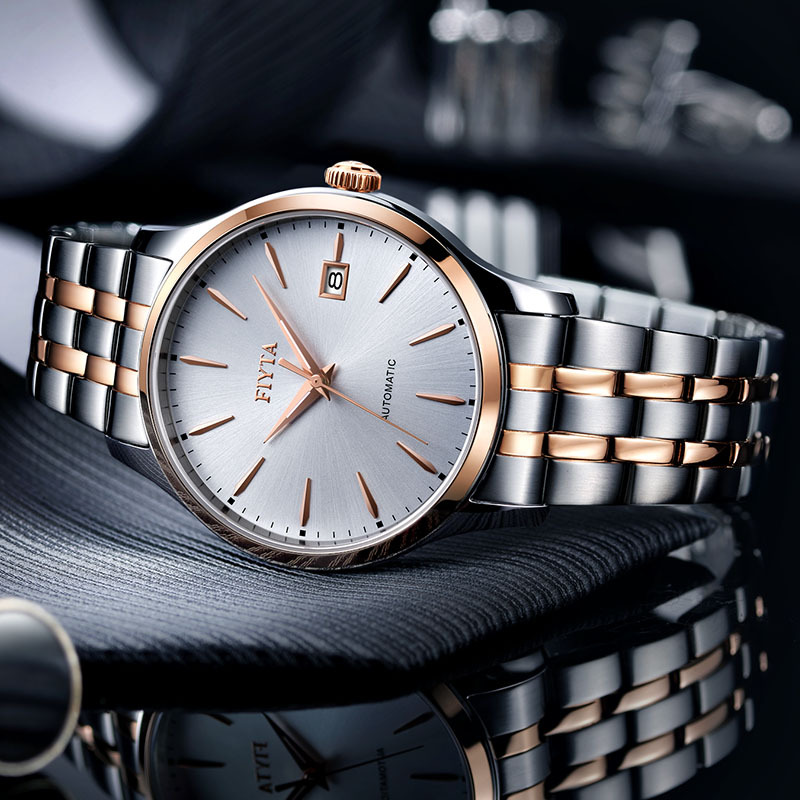 飞亚达fiyta手表男琅轩系列进口机芯男士机械表镂空夜光商务钢带腕表