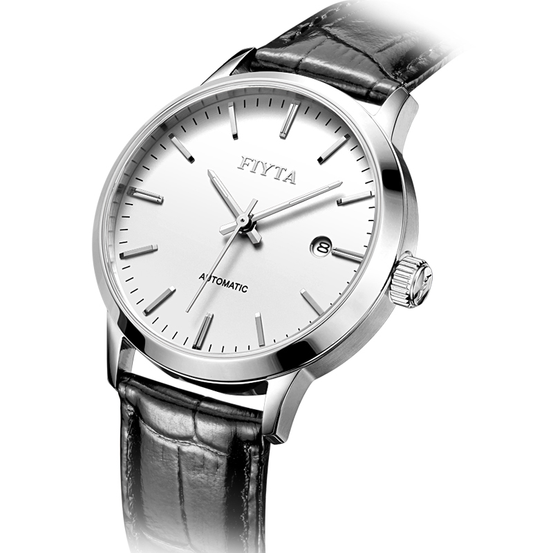 飞亚达fiyta手表男经典系列男士机械表简约搭配白盘皮带tga802007wwb