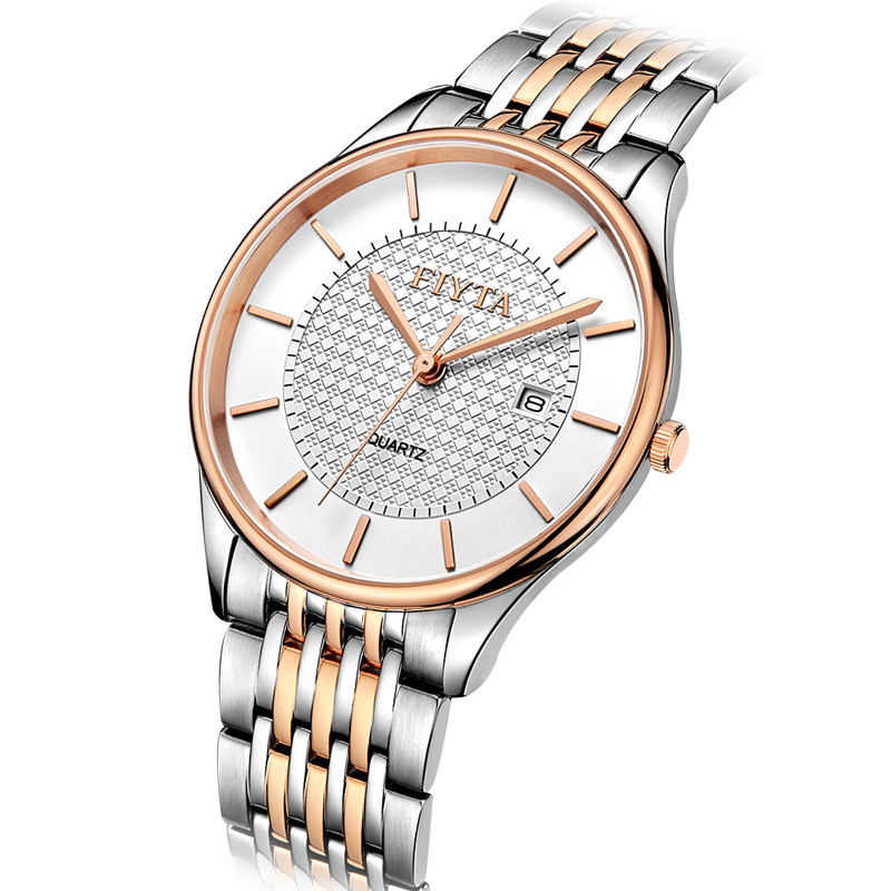 飞亚达fiyta男表防水石英表间金钢带男士手表tg802006mwm