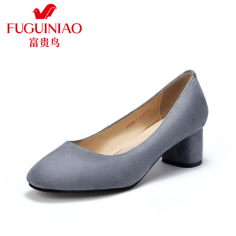 富贵鸟（FUGUINIAO）新款女鞋单鞋女粗跟中跟单鞋工作鞋女