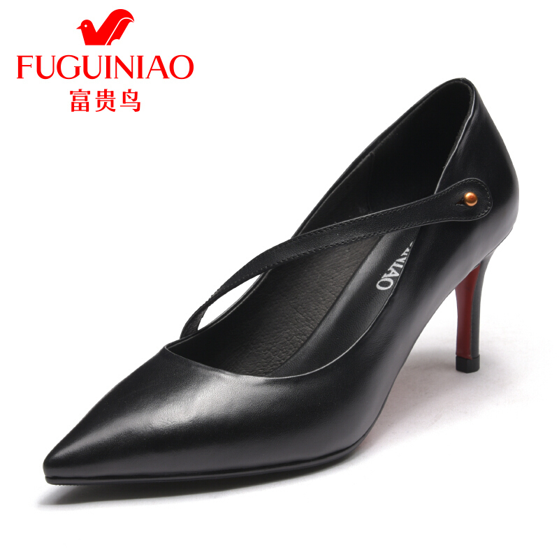 富贵鸟(FUGUINIAO)女鞋2018春季新款时尚尖头舒适细跟单鞋简约百搭鞋子