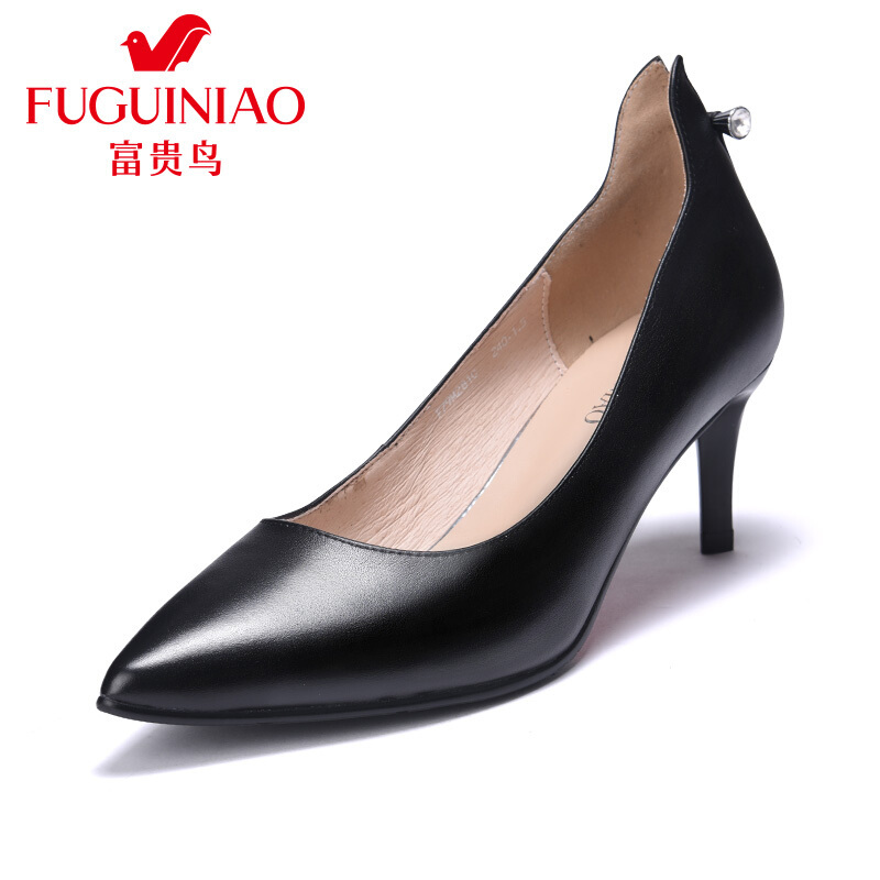 富贵鸟（FUGUINIAO）单鞋后跟装饰优雅酒杯跟女鞋