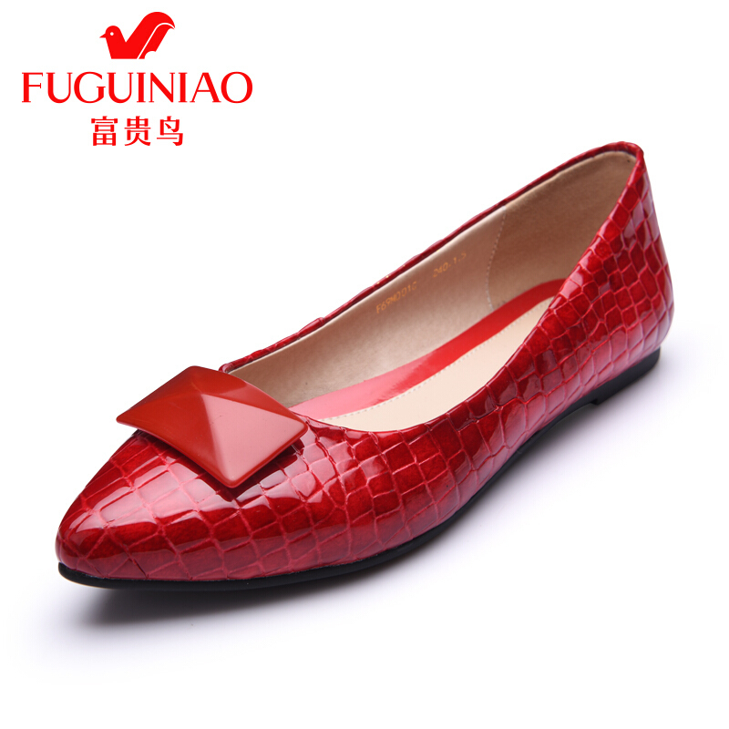 富贵鸟（FUGUINIAO）单鞋时尚头层牛皮尖头舒适轻盈平底女单鞋女鞋
