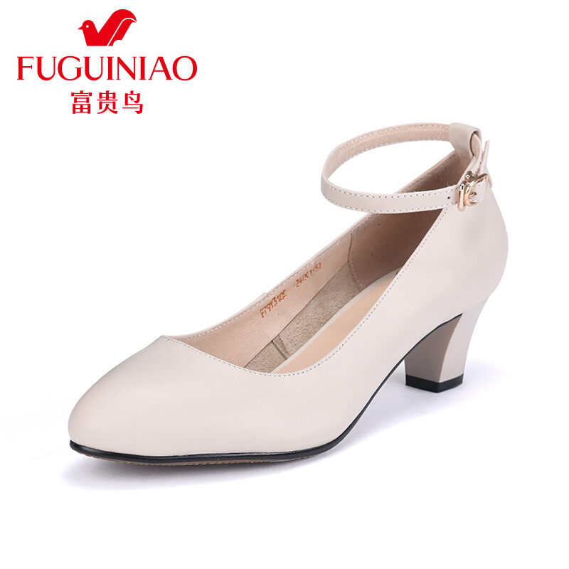 富贵鸟（FUGUINIAO）单鞋简洁一字带粗跟女鞋