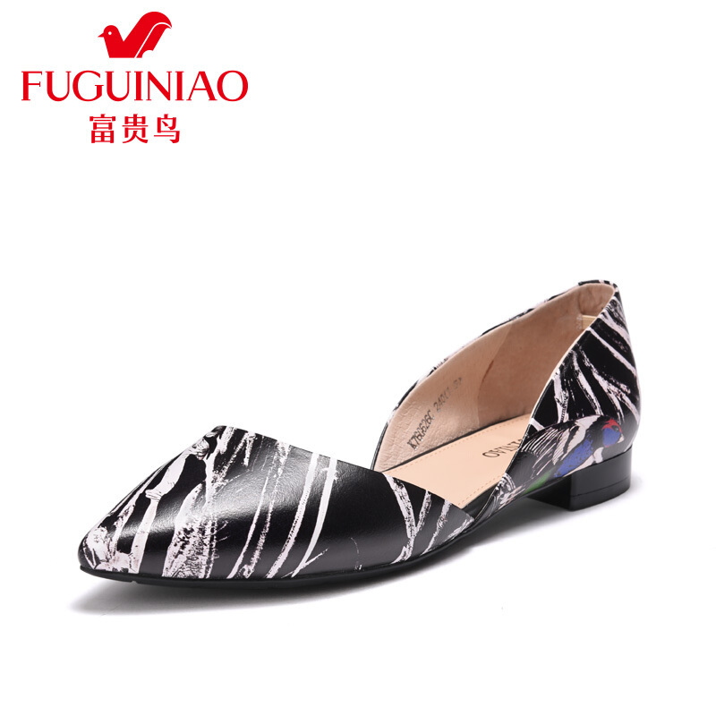 富贵鸟（FUGUINIAO）女鞋单鞋女平跟浅口休闲平底鞋女皮鞋