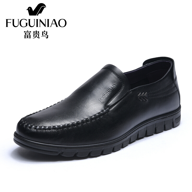 富贵鸟（FUGUINIAO）套脚休闲鞋18春款头层牛皮圆头平底生活休闲皮鞋男鞋子