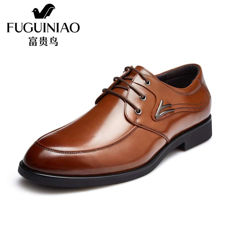 富贵鸟（FUGUINIAO）时尚头层牛皮尖头系带商务正装男鞋英伦男士皮鞋_1