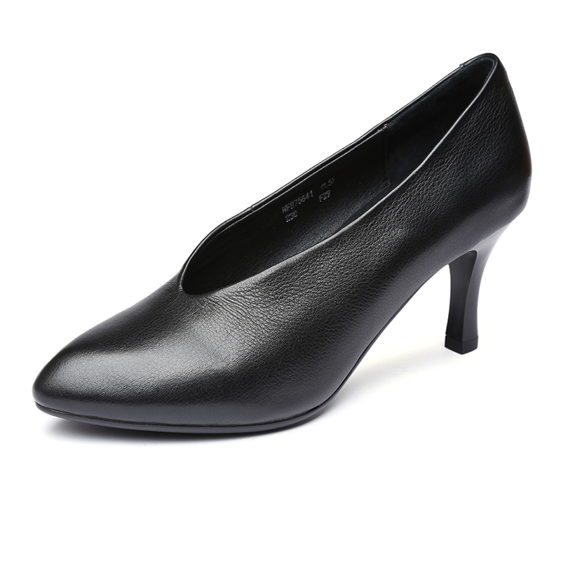 红蜻蜓女鞋尖头浅口高跟鞋通勤套脚细跟女单鞋视频