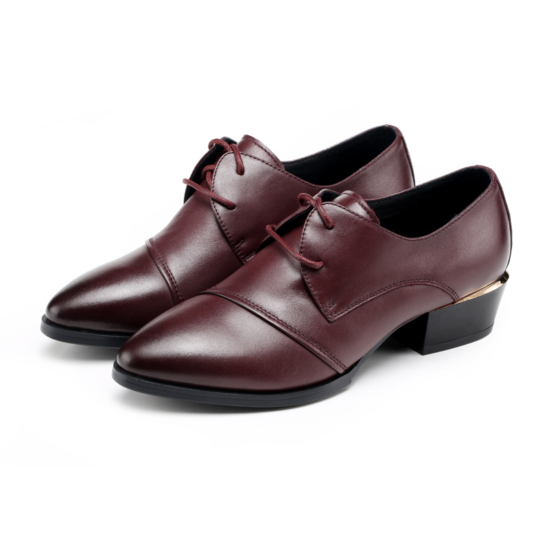 红蜻蜓女鞋春季正品系带休闲平底舒适牛皮女皮鞋