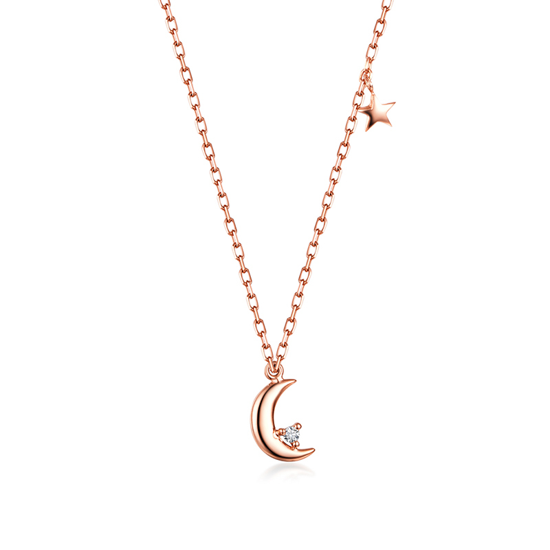 佐卡伊月亮玫瑰18k金钻石项链套链