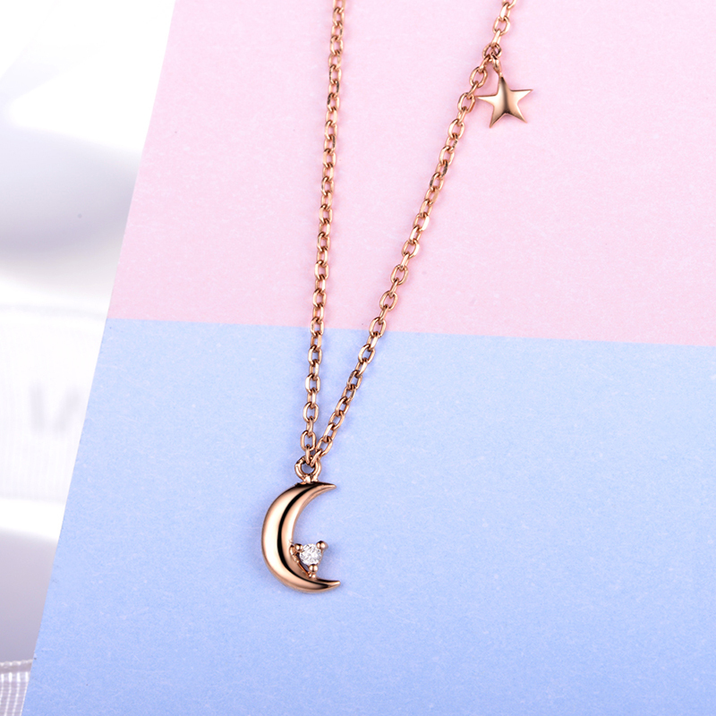 佐卡伊月亮玫瑰18k金钻石项链套链