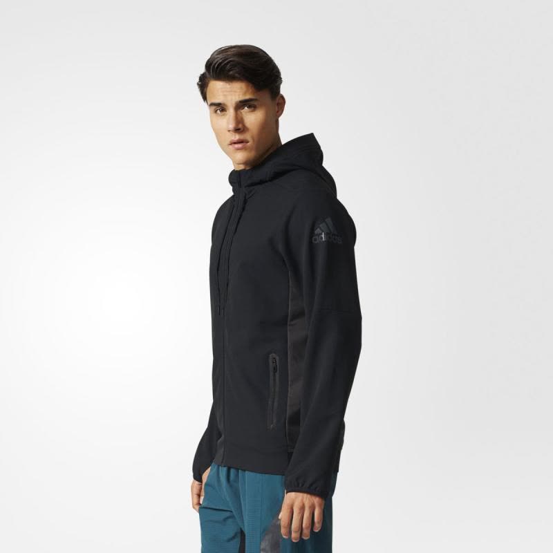 Adidas/阿迪达斯卫衣男纯色开衫黑色连帽休闲BK1129图片