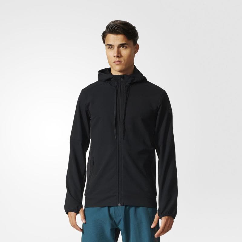 Adidas/阿迪达斯卫衣男纯色开衫黑色连帽休闲BK1129图片