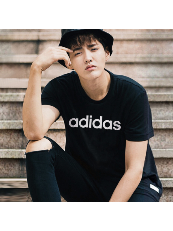 阿迪达斯男春季时尚透气运动休闲圆领学生短袖跑步T恤-BR4066