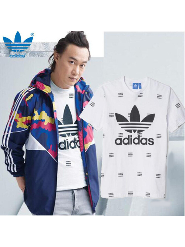 阿迪达斯三叶草男装秋季运动圆领宽松休闲透气印花短袖T恤AZ1065