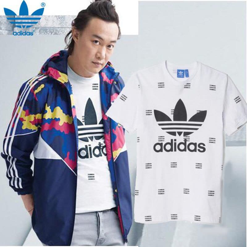 阿迪达斯三叶草男装秋季运动圆领宽松休闲透气印花短袖T恤AZ1065图片