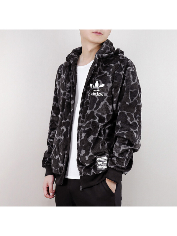 阿迪达斯三叶草男装夹克秋冬运动休闲迷彩连帽加绒外套CD1716