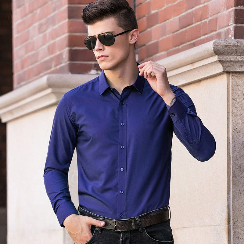 传奇保罗衬衫男长袖薄款修身职业商务正装衣服秋季免烫休闲衬衣白