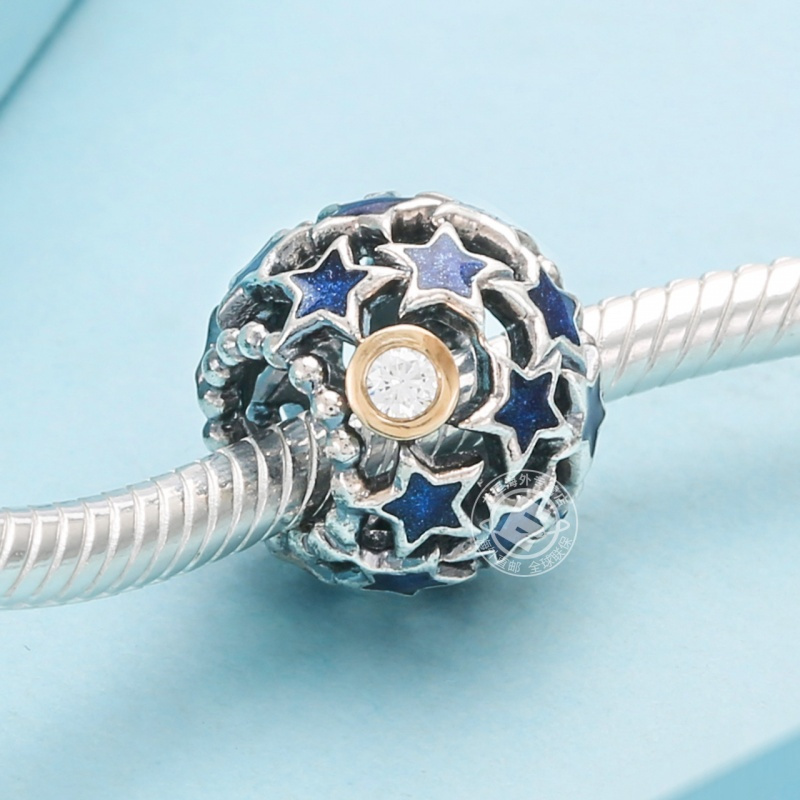 pandora潘多拉夜空蓝星星锆石串珠配珠吊坠女士送恋人银饰791371cz