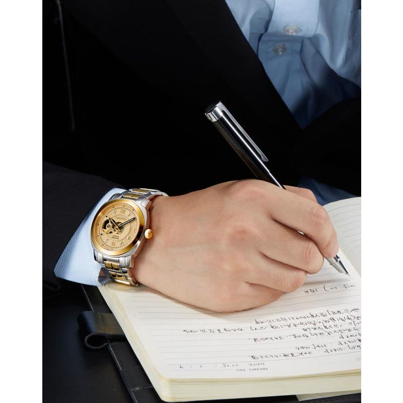 宾爵（BEGEEL）手表 鎏金系列机械男士手表 双环爵士镂空真钻腕表镀金防水镂空时尚镂空机械手表图片
