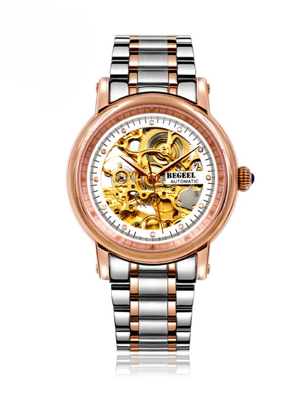 宾爵begeel手表镂空系列机械男士手表男士镂空全自动机械手表玫瑰金