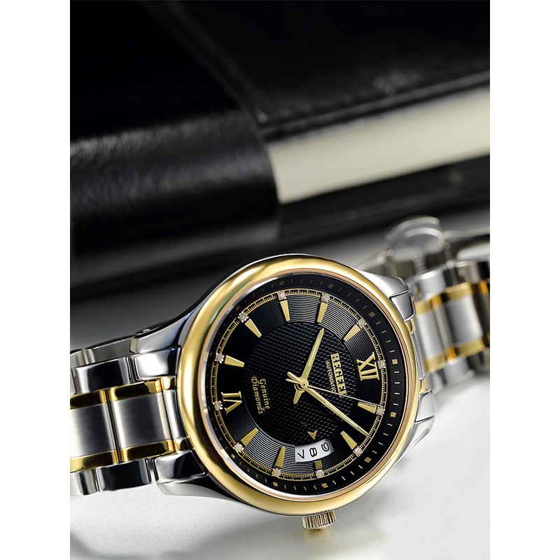 宾爵begeel手表鎏金系列机械男士手表宾爵黑面金刚真钻机械男表精钢