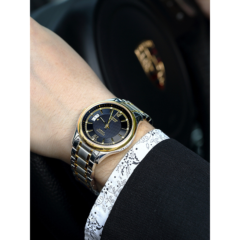 宾爵begeel手表鎏金系列机械男士手表宾爵黑面金刚真钻机械男表精钢