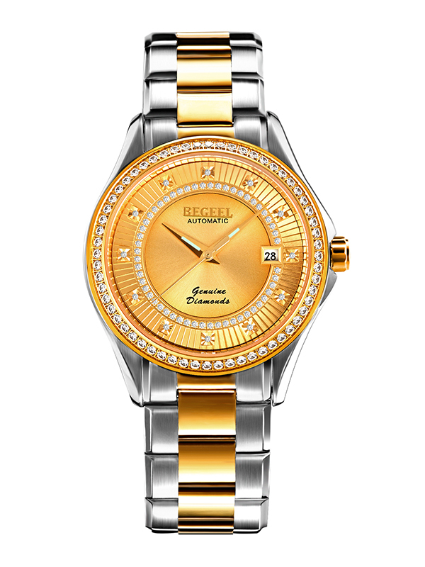 宾爵begeel手表鎏金系列机械男士手表悦动人生真钻机械表电镀真金镶钻