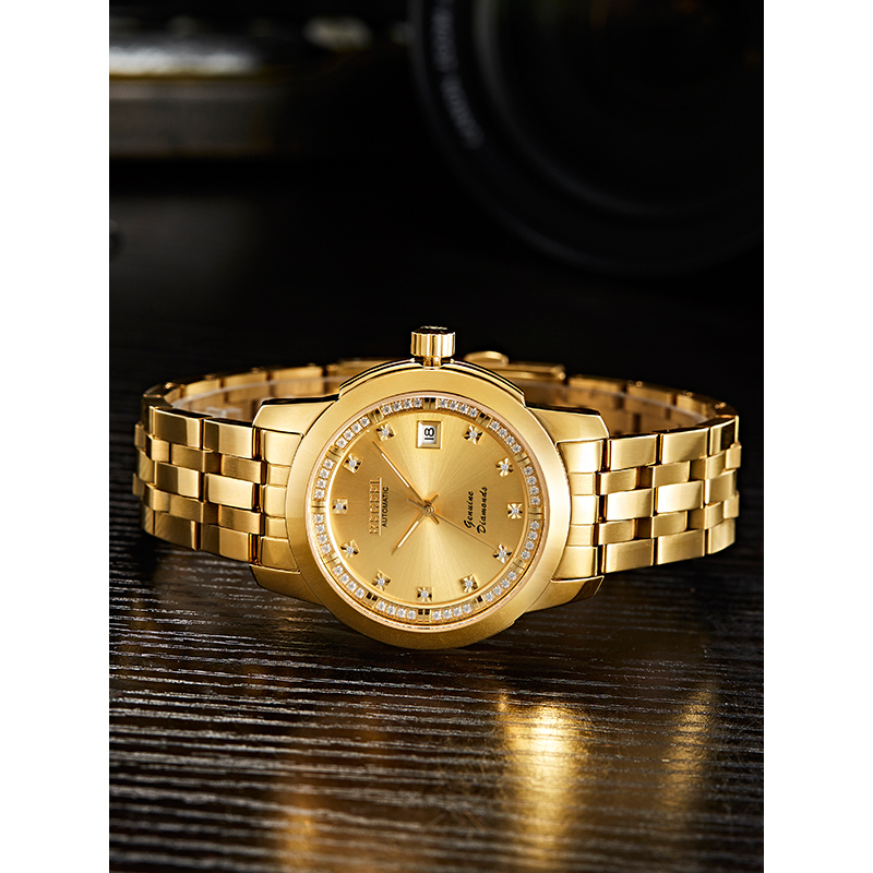 宾爵(begeel)手表 鎏金系列机械男士手表 全自动机械表镀金镶钻全金