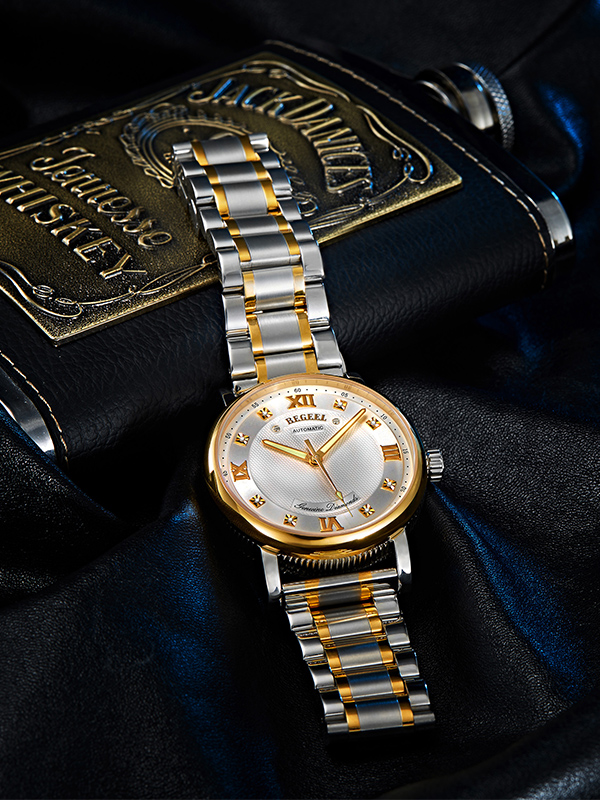 宾爵（BEGEEL）手表 鎏金系列机械男士手表 全自动机械表镀金镶钻防水蓝宝石镜面男表钢带正品男士手表