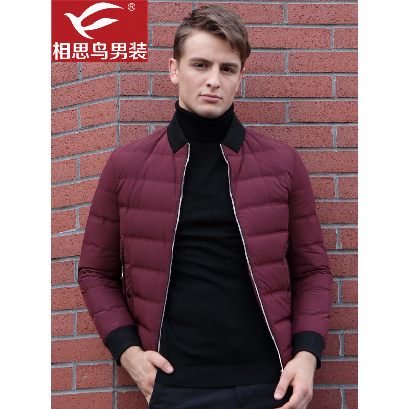 红豆相思鸟男装 常规短款羽绒服 蓝色红色立领